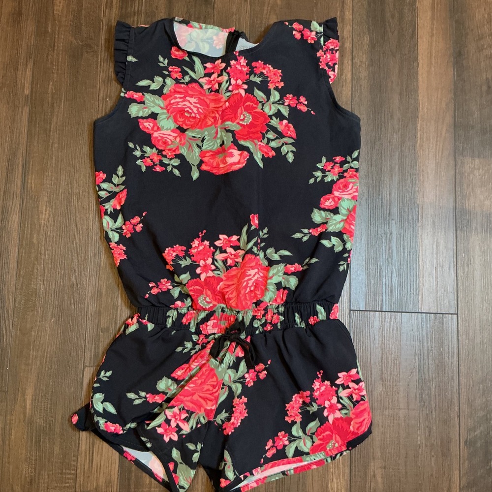 Albion Black Romper with Red Floral Print